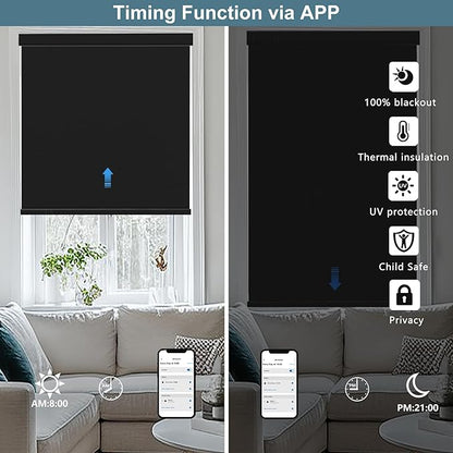 Bringnox No Drill Motorized Blinds with Remote,Blackout Windows,with Apple Homekit,Alexa,Google, with App,Voice Control Custom Size