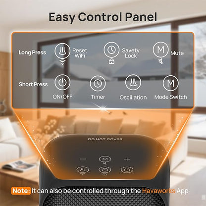 Space Heaters for Indoor Use, Smart Portable Electric Heater with Thermostat, WiFi and Voice Control, 12H Timer, 4 Modes, 36dB 1500W PTC Ceramic Safety Heat for Office Bedroom Home 1Pack Black
