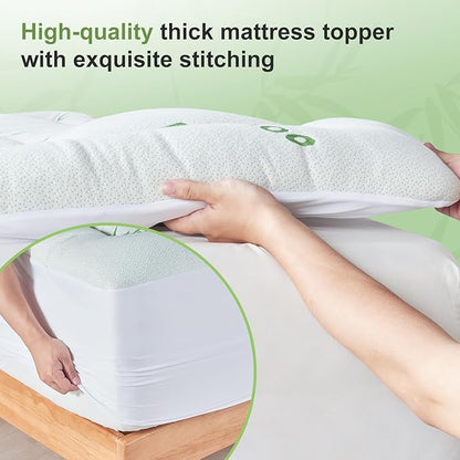 Full Size Mattress Topper Viscose Derived from Bamboo, Soft Thick Pillow Top Mattress Pad Cover for Back Pain, Cooling Mattress Protector with 8-21 Inch Deep Pocket, White