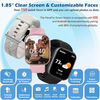 MorePro Health Fitness Tracker with 24/7 Heart Rate/Blood Pressure Monitor, Blood Oxy-gen/Sleep Tracking, 120+ Sports Activity Tracker, Smart Watch (Make/Answer Call) with Step Counter for Women Men