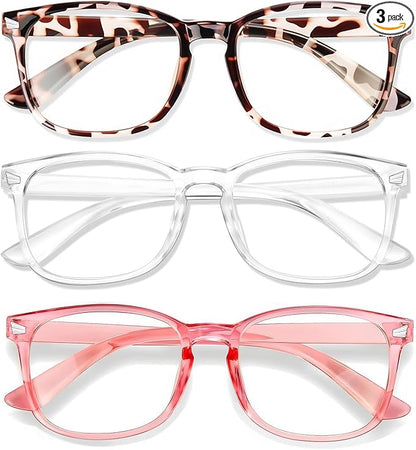 Blue Light Glasses for Woman Men | 99% Blue Light Blocking Glasses for Computer Gaming TV Phone Screen Square Frame | Anti Eyestrain & UV Glare Protection - 3 Pair