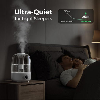 Homvana Humidifiers for Bedroom Diffusers - Top Fill 4L Cool Mist Humidifier Large Room, 40H Runtime Diffusers for Home, Air Humidifier for Plants, Baby Nursery, Easy to Clean, Essential Oil Diffusers