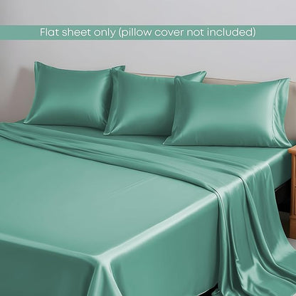 LINENWALAS King Flat Sheet Only - Rayon Derived from Bamboo Silk Bed Sheet, Premium Breathable Cooling Sheet, Soft Top Sheet (King, Aqua)