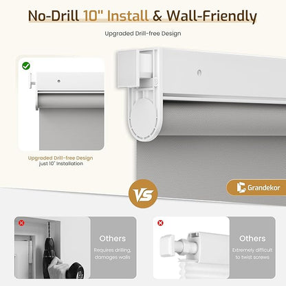 Grandekor No Drill Motorized Blinds with Remote, Blackout Roller Shade Electric Smart Remote Control Blinds, Fit for APP and Voice Control Gray-Blackout 49" W x 36" H