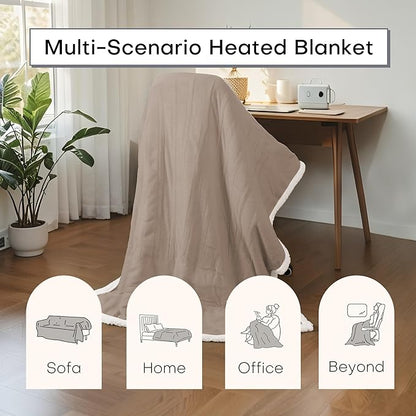 Electric Heated Blanket Full Size 72"x84" - Dual-Sided with Microplush & Sherpa Fabric, 4 Heat Settings & 10 Hours Auto Off, Machine Washable - Light Brown