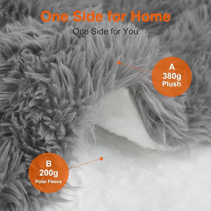 Heated Blanket - Soft Shaggy Faux Rabbit Fur Electric Blanket, Fast Heating Blanket with 10 Hours Auto Shut Off, 6 Fast Heating Levels (Gray, 90"X100")