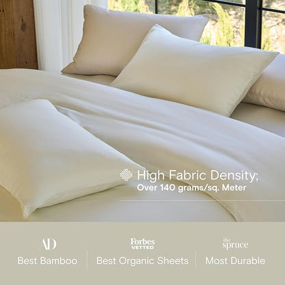 DOZ Duvet Cover Set, 100% Viscose derived from Bamboo, Organically Grown, Buttery Soft, Cooling Duvet Covers, High GSM, 1 Duvet Cover and 2 Pillowcases, 90"x90" (Ivory, Full/Queen)