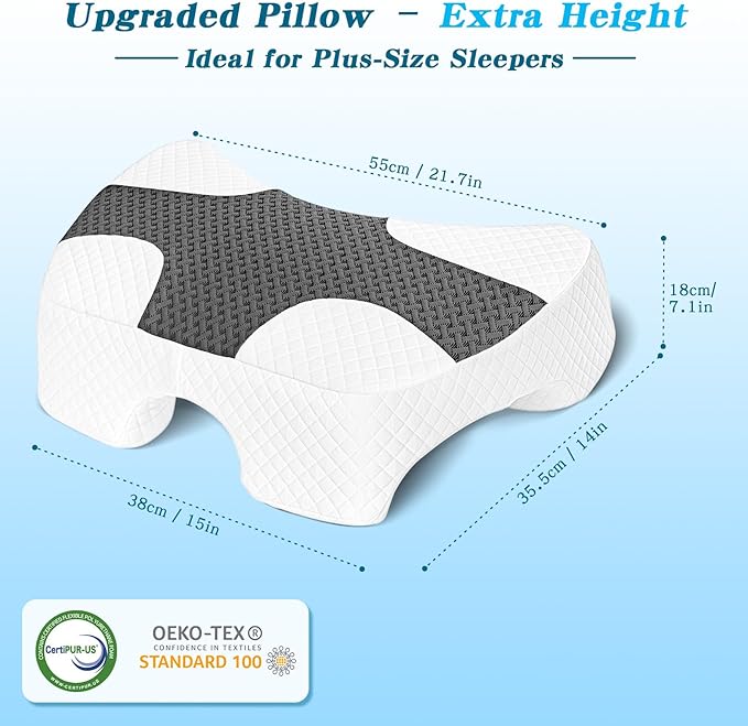 Side Sleeper Pillow with Arm Hole, Upgraded Height Arm Pillow for Larger Frames, Shoulder Relief System, Premium Memory Foam, Suitable for Side, Back and Stomach Sleepers - Grey