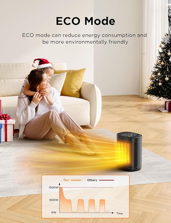 1500W Space Heater for Indoor Use, 2S Fast Heating, Electric Ceramic Heater with Thermostat, 24H Timer, Overheat & Tip-over Protection, for Office Bedroom Use