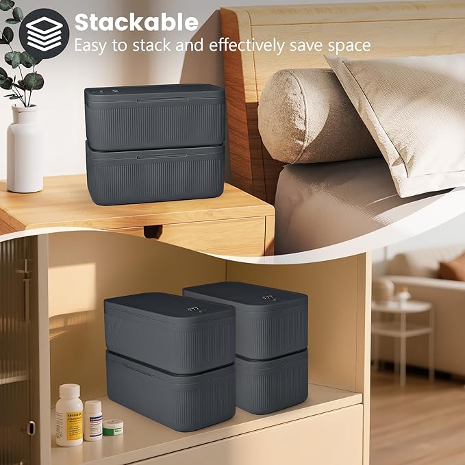 Small Lock Box,Lockable Storage Box with Combination Code for Medication Safe, Medicine Lock Box for Pills/First Aid Kits/Food/Snack Phone Jail,Locked Container for Home/Fridge/Office/School(Grey)