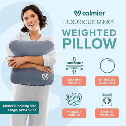 Calmier - 6 lb Sensory Weighted Pillow - Glass Bead Filled Hug Pillow - Ultra Plush Cozy Weight Sensory Pillows for Adults and Kids - Weighted Lap Pad (Light Gray- Minky, 6 LBS)