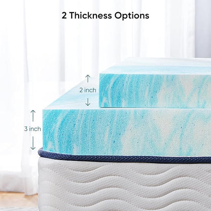 Marsail Mattress Topper Queen, 3-inch Gel Memory Foam, Bed Topper for Queen Size Bed, Soft for Sleeper Sofa, RV, Camper, CertiPUR-US Certified