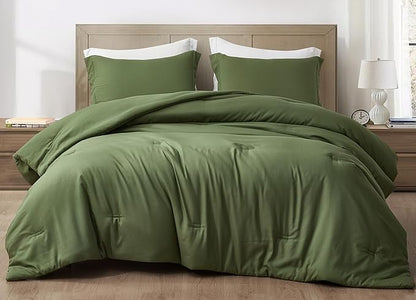 Chezmoi Collection Cliff 3-Piece Lightweight Cooling Comforter Set, Queen- Rayon Derived from Bamboo & Polyester Blended, Soft Breathable Bedding for Hot Sleepers, Olive Green