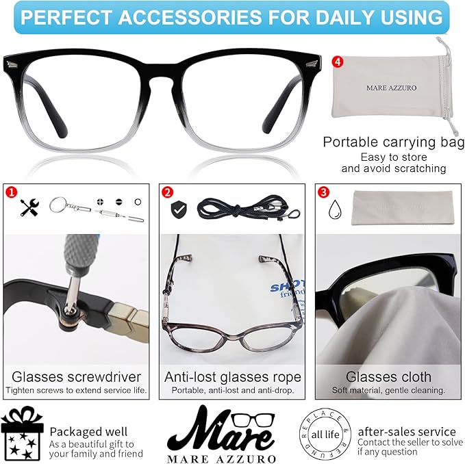 MARE AZZURO Blue Light Blocking Reading Glasses Women Computer Readers 1.0 1.25 1.5 1.75 2.0 2.25 2.5 2.75 3.0 3.5 4.0 5.0 6.0 (Black-clear, 3.00)
