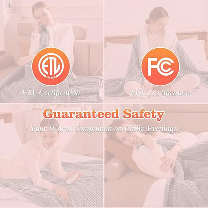 Heated Blanket Electric Throw 50"x60" Heating Blanket 450gsm Ribbed Flannel Sherpa Ultra-Soft with 5 Heating Levels and 4 Hour Auto Off, ETL & FCC Certified Electric Blanket, Great Winter Gift, Green