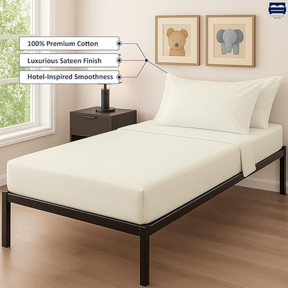 Cot Sheet and Pillow Case 4 Piece Set - 1 cot Fitted Sheet 33" x 75", 1 cot Flat Sheet 64"x 94", 2 Pillow Cases 20"x 30" Perfect for Folding Guest Bed Frame,Rollaway Beds (Ivory Solid)