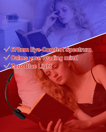 670nm Red Book Light [2 Pack] - Zero Blue Light, Rechargeable Clip On Red Reading Light Lamp for Reading at Night - Poratble Dimmable LED Book Lamp, Gift for Lovers Travel Studying Nursing