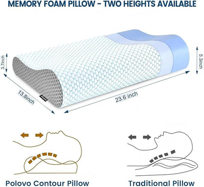 Memory Foam Pillows Neck Pillow Bed Pillow for Sleeping, Ergonomic Cervical Pillow for Neck and Shoulder Pain Relief,Orthopedic Contour Pillow for Side Back Stomach Sleeper(Blue&Grey)