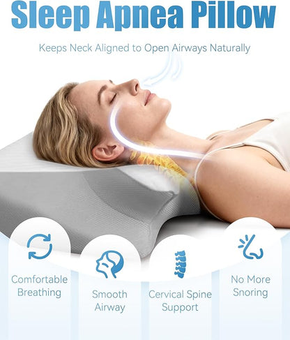 Official Pillow for Sleep Apnea, 15° Neck Elevation Design Odorless Orthopedic Cervical Neck Traction Pillows, Memory Foam Contour Pillow Snoring,Sleep Apnea Pillows for Sleeping, Hollow Design(White)