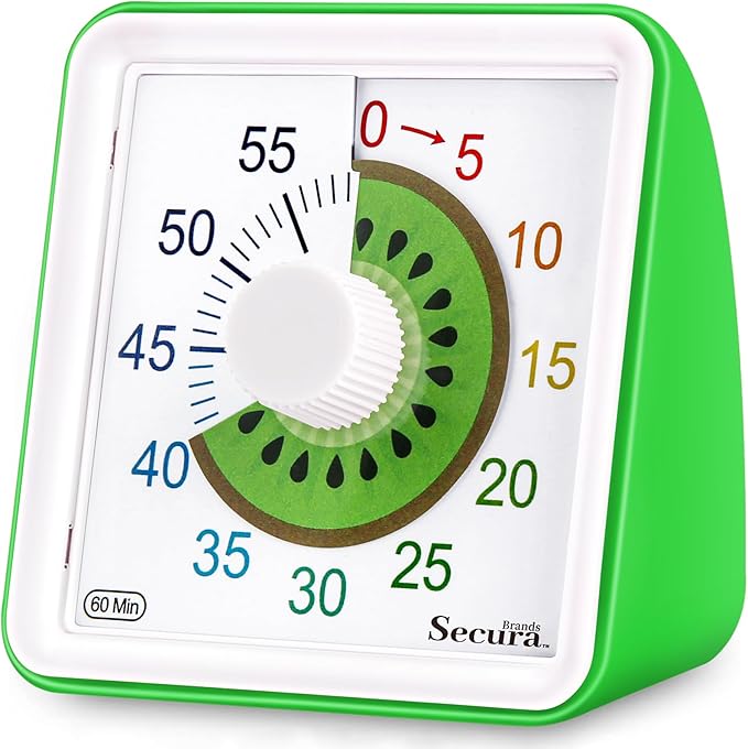 Secura 60-Minute Visual Countdown Timer for Kids & Adults, Classroom Time Management Tool (Green)