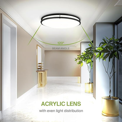 ASD LED 24" Oval Flush Mount Lighting, Close to Ceiling Light Fixture | 5CCT, Dimmable, ETL Listed | 38W 3289LM 2700-5000K 120V | Low Profile Double Ring Lamp | Black