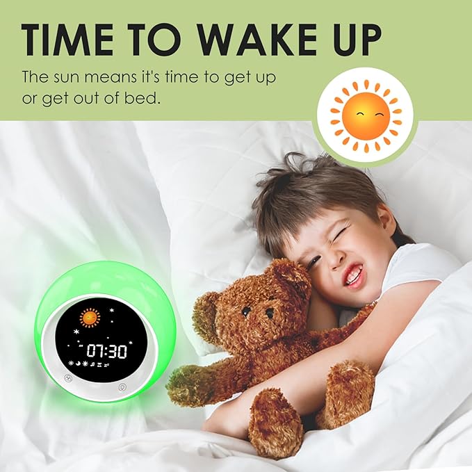 I·CODE Time to Wake Alarm Clock for Kids, Children's Sleep Trainer, Kids Wake Up Light, Sleep Sound Machine, Ideal Gift for Toddlers