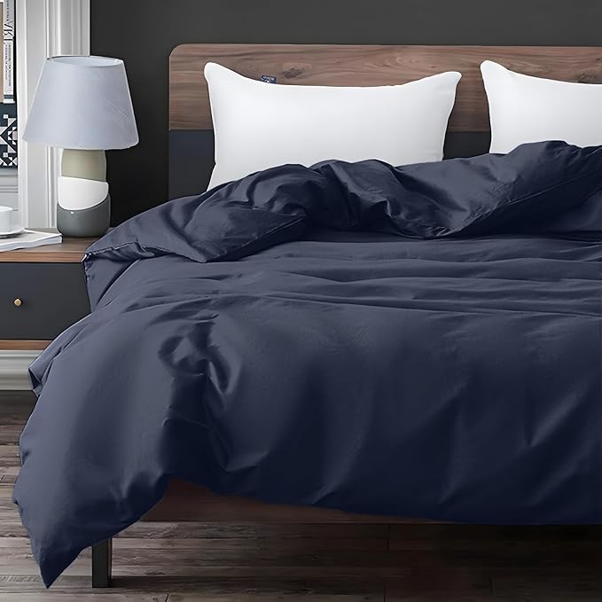 ZonLi 48"x72" Navy Blue Duvet Cover, Oeko-texCertified 100% Cotton, Twin Size RemovableDuvet Cover for Weighted Blanket