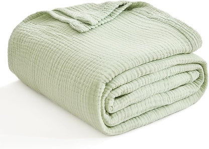 EMME Cotton Muslin King Blanket Bed Layering Breathable Gauze Blanket Soft Lightweight Blankets Adults (Mint Green, 108"x90")