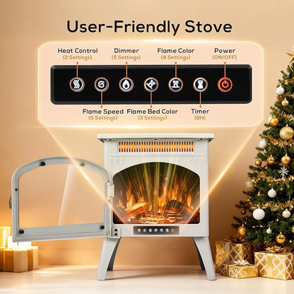 ZAFRO 21" Freestanding Electric Fireplace with Remote, Fireplace Space Heater with Adjustable Flame Color and Brightness, Thermostat/Sleep Mode/Overheat Protection for Bedroom, Living Room(Beige)