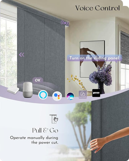 Graywind Rechargeable Smart Sliding Panels Compatible with Alexa Google Motorized Panel Track Blinds Remote Control for Patio Sliding Door Closet Door Width Up to 177" Custom Size (Dark Grey)
