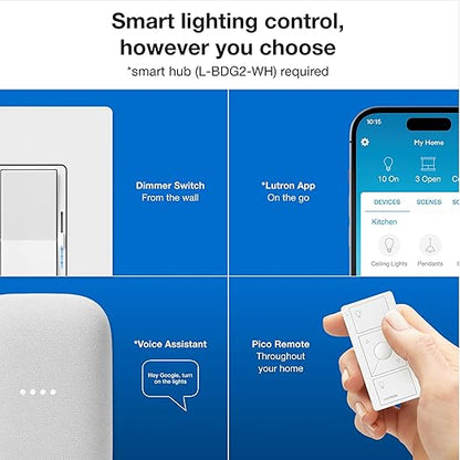 Lutron Diva Smart Dimmer Switch Kit for Caseta Lighting w/ Hub, Pico Remote & Pedestal, Smart Dimmer Works with Apple Home, Ring, Google Home, 3 Way, DVRF-BDG-1DP-A