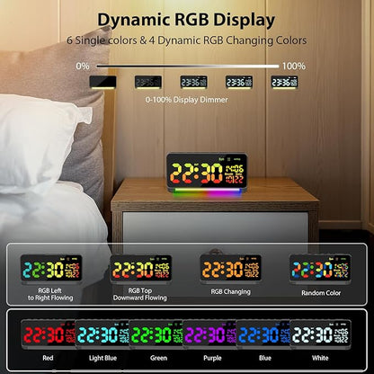 Samshow 120db Super Loud Alarm Clock Heavy Sleepers Adults, Loud Alarm Clock Bluetooth Sync Time,15 Wake Up Sounds, 7 Color Night Light, Dynamic RGB Color, 0-100% Dimmer, Snooze,DST, LED Dispay
