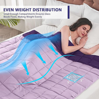 yescool Weighted Blanket for Adults (20 lbs, 48" x 72", Purple) Cooling Heavy Blanket for Sleeping Perfect for 110-130 lbs, Twin Size Breathable Blanket with Premium Glass Bead, Machine Washable