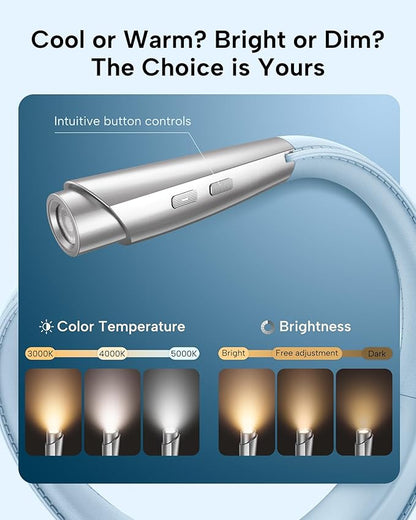 LED Neck Reading Light, Book Light for Reading in Bed, 3 Colors, 9 Brightness Levels, Lightweight Comfortable Design, Long Lasting, Perfect for Knitting,Crafting,Camping, Blue