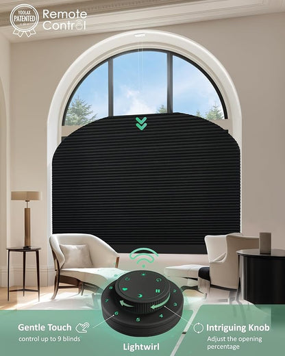 Yoolax Smart Cellular Shades, Motorized Elongated Arch Honeycomb Blinds Motorized Blinds with Remote Compatible with Alexa, Customized Elongated Arch Cellular Shades (Blackout Noir)
