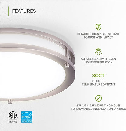 ASD LED 18" Round Flush Mount Lighting, Close to Ceiling Light Fixture | 3CCT, Dimmable, Energy Star, ETL Listed | 28W 2230LM 3000-5000K 120V | Low Profile Double Ring Lamp | Nickel, 4 Pack