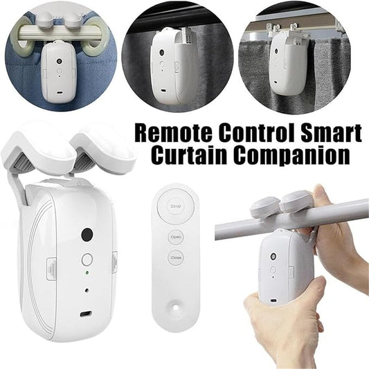 2PCS Smart Automatic Curtain Opener with Remote, Remote Controlled Electric Curtain Opener, Curtain Robot Motor for Roman Rod/I-Shaped/U-Shaped Curtain Tracks for Smart Living(B)