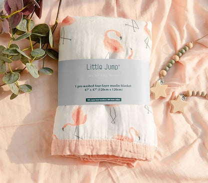 Little Jump Flamingo Baby Blanket - Silky Soft and Breathable Muslin Blankets Baby Girl Quilts- Large 47" x 47" - 2 Layers Toddler Bed Blanket (Flamingo)