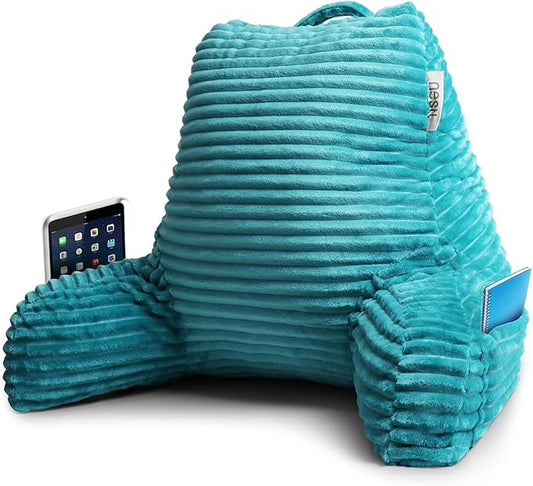 Nestl Reading Pillow with Shredded Memory Foam, Luxe Cut Plush Back Pillow for Sitting Up in Bed, Back and Arms Adjustable Support for Adult & Teens, Backrest Pillows with Washable Cover Teal