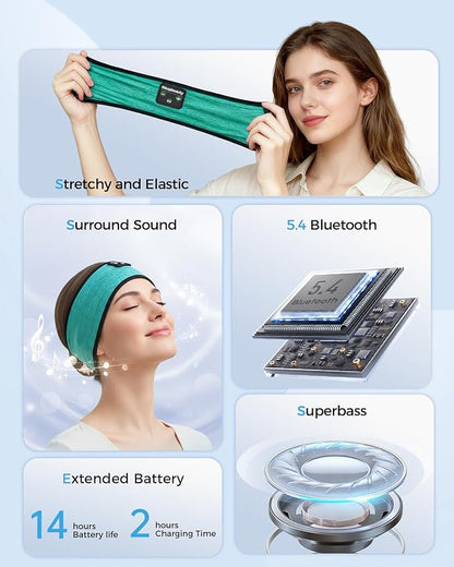 Sleep Headphones Wireless, Bluetooth Sports Headband with Built-in Speakers, Comfortable for Side Sleepers, Workout, Running, Yoga & Travel Long Battery Life, Gift for Men Women