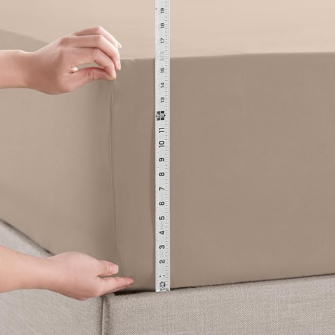 Empyrean 4 Pack Full Fitted Sheets - Deep Pocket, Fits 14-16 Inch Mattress, Ultra Soft Microfiber, Wrinkle-Resistant, Shrinkproof & Fade Resistant Sheets for Full Size Beds, Taupe