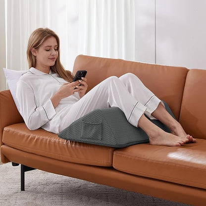 Knee Wedge Pillow, Memory Foam Leg Pillow Bed Wedge for Sleeping, Post Surgery Triangle Pillow Wedge for Knee Support, Leg Elevation, Knees Hip Back Pain Relief (23.6" x 23" x 7.9", Large Size, Black)