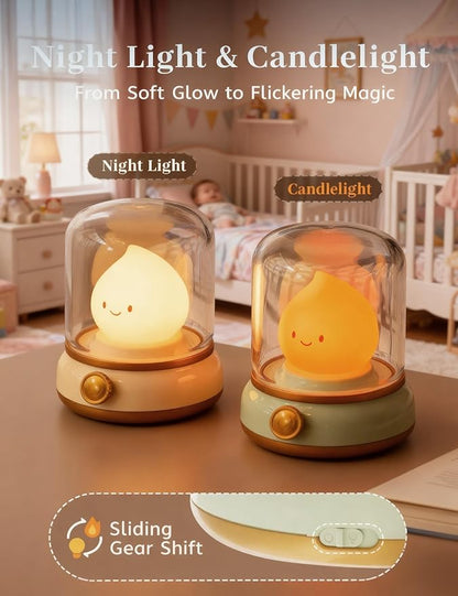 Cute Smiley Lamp, Portable LED Night Light for Bedroom, Camping | Rechargeable, Dimmable, Candle Flame Light, Desk Decor & Gifts