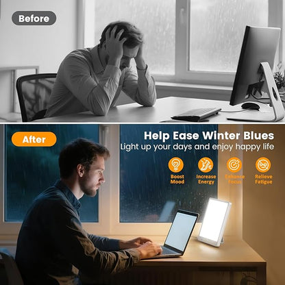 Light Therapy Lamp - 10000 Lux, 3 Light Colors, USB-Powered, Slim Design with Memory Recall, Adjustable Brightness Desk Lamp for Office, Home, or Travel (Wired Only).