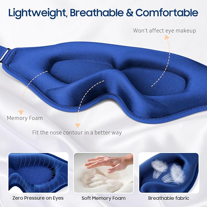 Sleep Mask, 2 Packs Premium Eye Mask for Sleeping, Total Blackout, Superior Soft Comfort, Upgraded 3D Ergonomic Designed Sleeping Mask for Home, Office, Travel, Meditation, Yoga, Blue & Purple