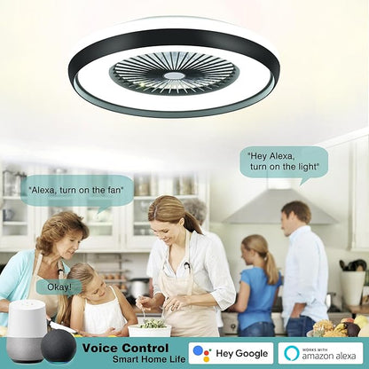 24" Bladeless Ceiling Fan with RGB Light Remote, Smart LED Ceiling Fans with Voice/App Control, Modern Low Profile Dimmable Light Ceiling Fan for Bedroom Living Room
