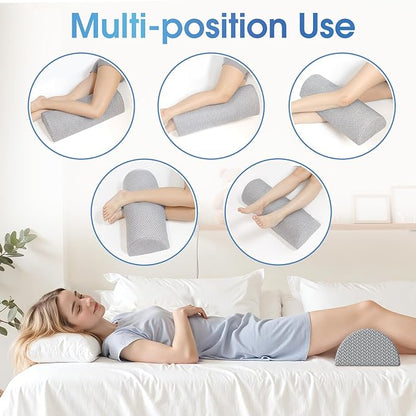 Knee Pillow for Back Sleeping Memory Foam Half Moon Bolster Pillow for Legs, Under Knee Support, Ankle & Foot Comfort Orthopedic Pillow for Side Sleepers (Grey, 22" x 8.7" x 5.3")