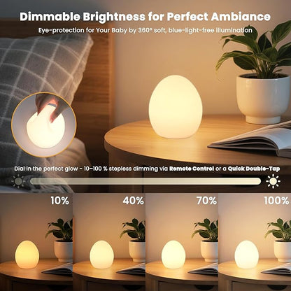 Baby Night Light: 16 Colors Changing Silicone Egg Light for Nursery, Rechargeable Touch Nightlight for Kids with Timer & Mermory, Dimmable Portable Nursery Night Light for Breastfeeding