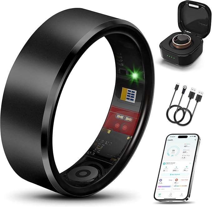 Smart Health Ring 2.0 for Women Men, Slim Scratch & Fingerprint Resistant Design,Efficient Chip Fitness Tracker, Monitors Heart, Blood Oxygen & Pressure, Sleep, Steps, Waterproof, Black 14