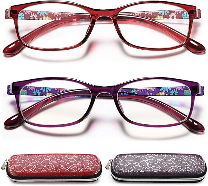 EYEURL Reading Glasses for Women, 2 Pack Blue Light Blocking Readers Lightweight Filter UV Ray/Glare Anti Eyestrain 0.75